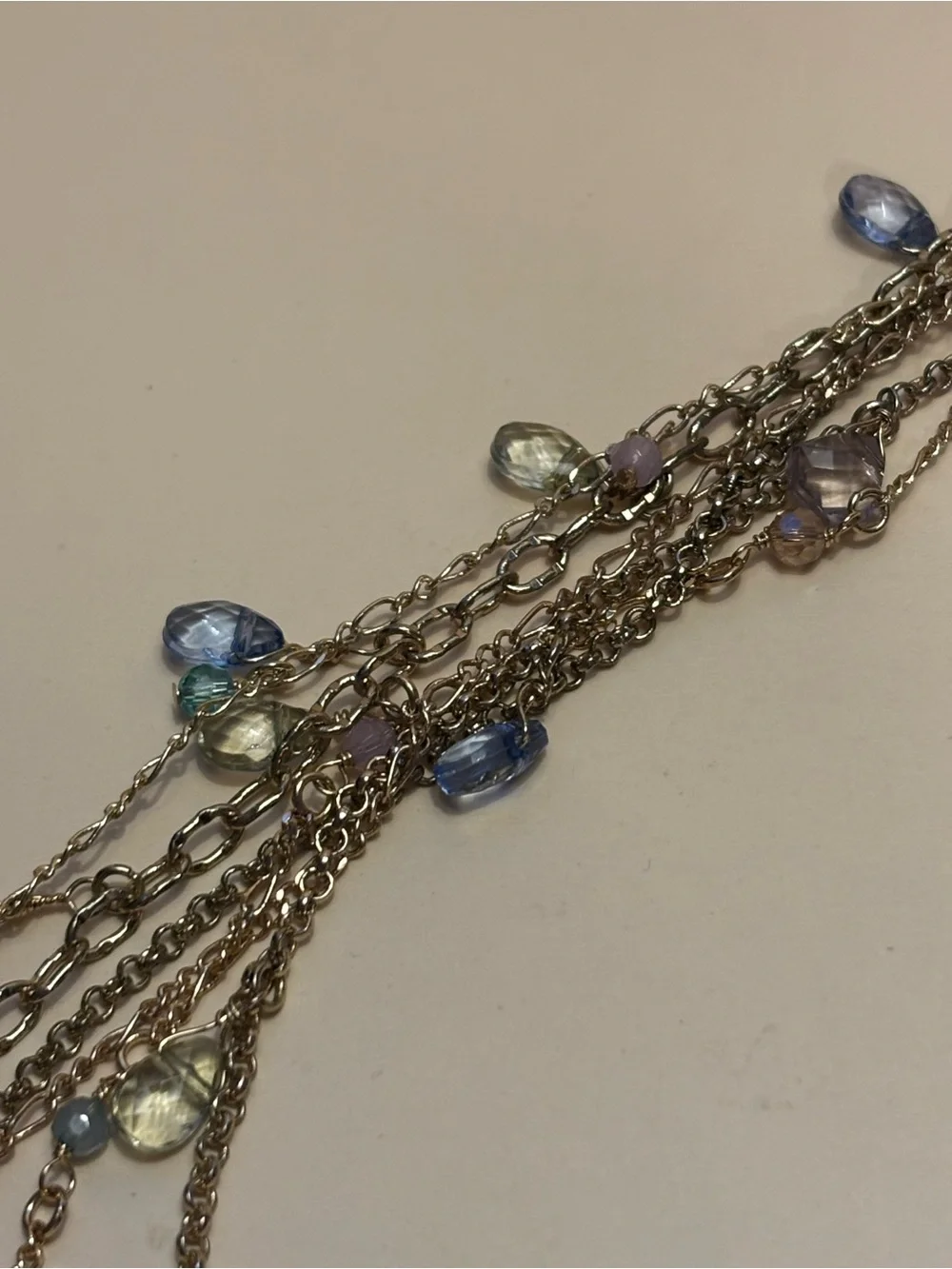 Talbots Multi-Strand Gold Necklace with Multi Colored Teardrop Crystal Beads